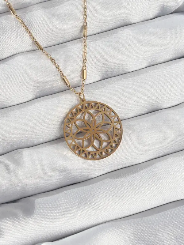 316L Çelik Zincir Gold Renk Lotus Model Kolye