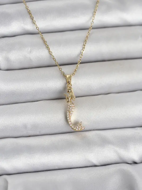 316L Çelik Zincir Gold Renk Zirkon Taşlı Deniz Kızı Model Kadın Kolye
