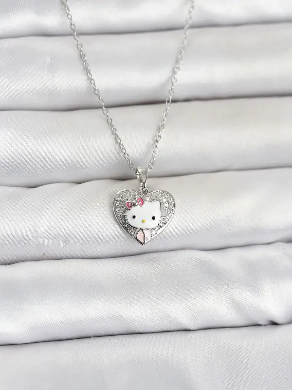 316L Çelik Zincir Gümüş Renk Kitty Model Kolye