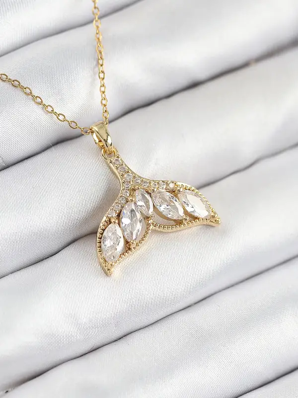 316L Çelik Zirkon Taşlı Balık Kuyruğu Model Gold Renk Kadın Kolye