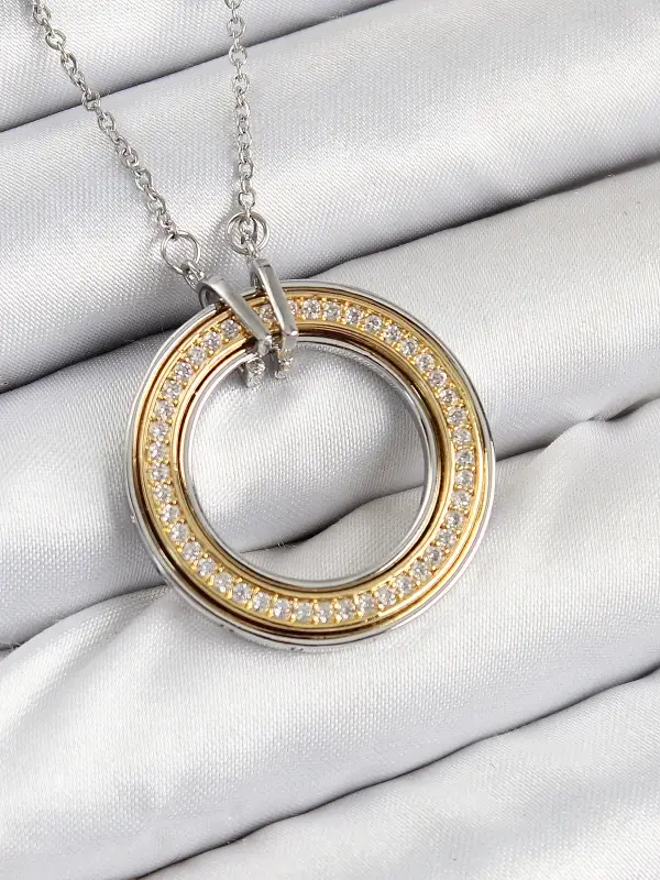 316L Çelik Zirkon Taşlı Dönen Daire Model Gold Ve Gümüş Renk Kadın Kolye