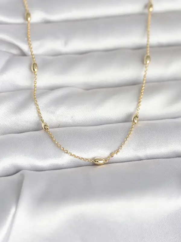 CM 14K Gold Renk Damla Topçuk Model Zincirli 60 cm Kadın Kolye