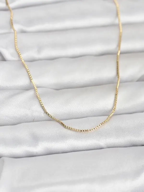 CM 14K Gold Renk İnce Kare Zincirli Model 60 cm Kadın Kolye