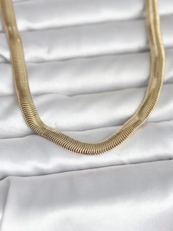 CM 14K Gold Renk Kalın Yassı Yılan Zincir Model 45 cm Kadın Kolye