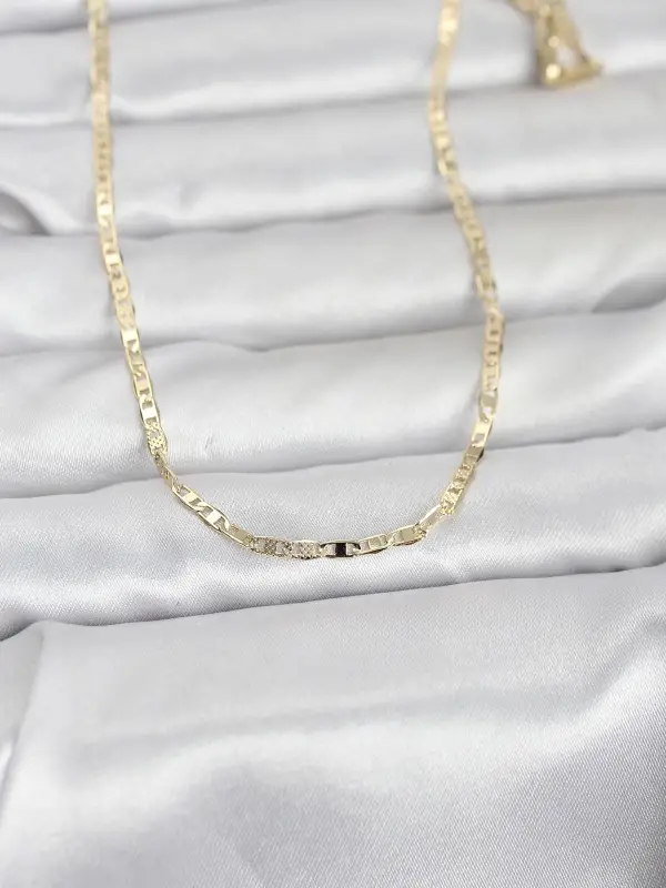 CM 14K Gold Renk Lazerli Yassı Model Zincirli 60 cm Kadın Kolye