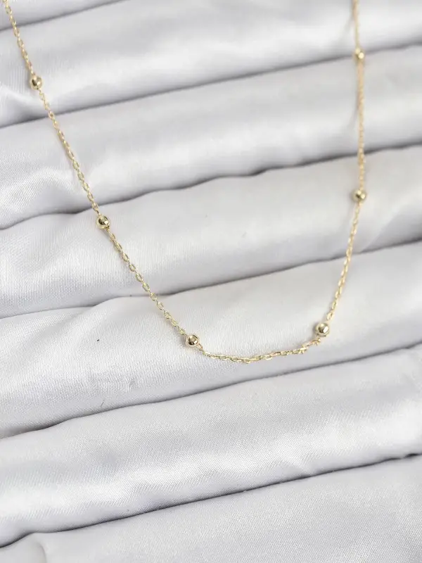 CM 14K Gold Renk Minik Top Zincirli Kadın Kolye