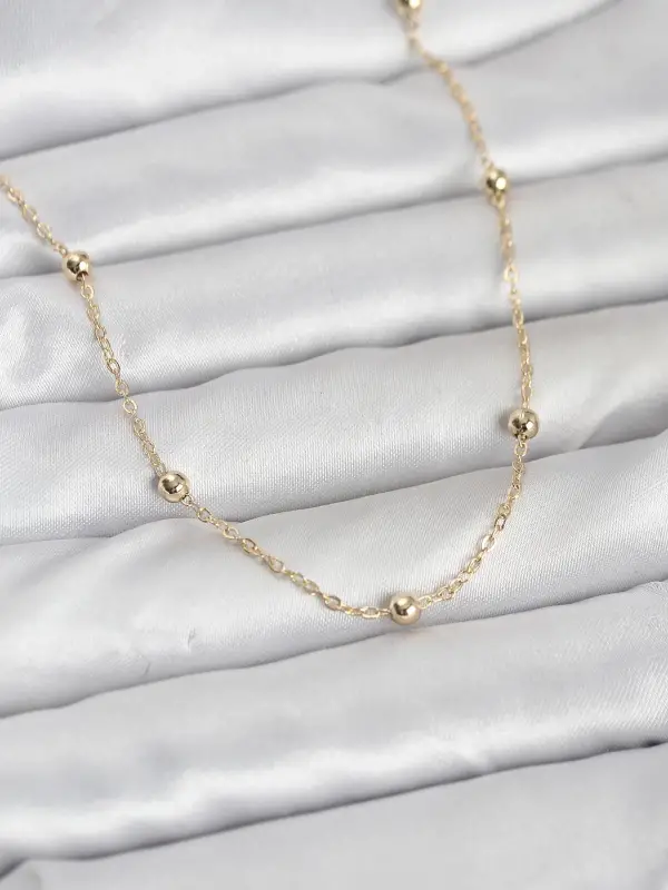 CM 14K Gold Renk Pirinç Top Zincirli 60 cm Kadın Kolye