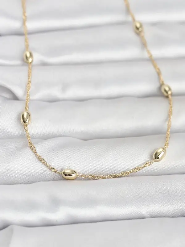 CM 14K Gold Renk Topçuklu Burgu Zincir Model 60 cm Kadın Kolye