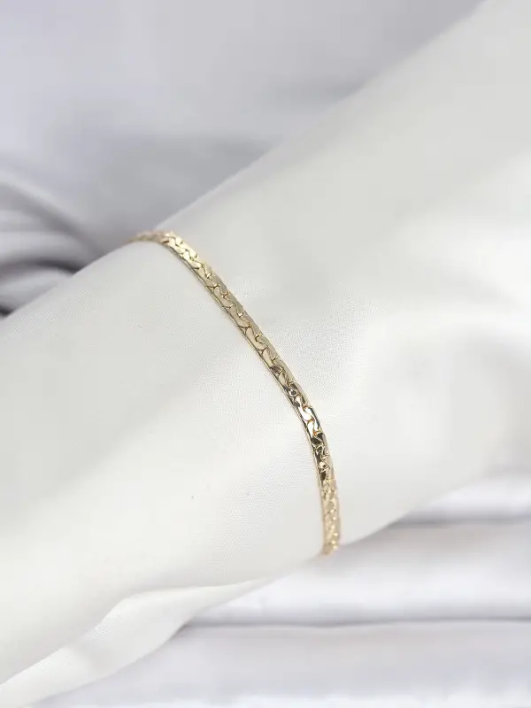 CM 14K Gold Renk Yassı Ezme Zincir Model Kadın Bileklik