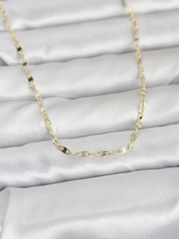 CM 14K Gold Renk Yassı Gemici Zincir Model 60 cm Kadın Kolye
