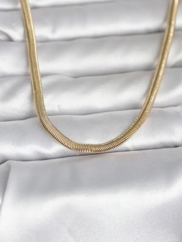 CM 14K Gold Renk Yassı Yılan Zincir Model 45 cm Kadın Kolye