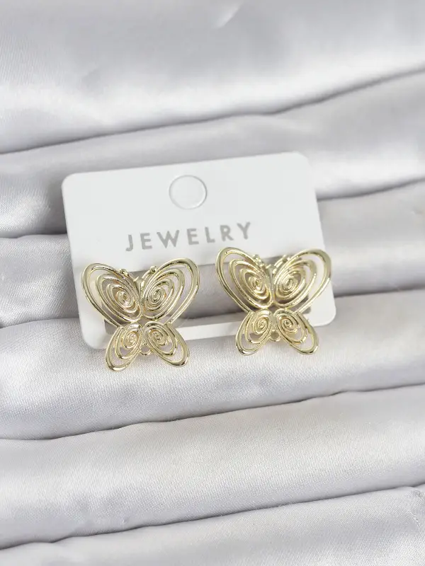 Füsun Küpesi Model Gold Renk Kelebek Model Pirinç Kadın Küpe