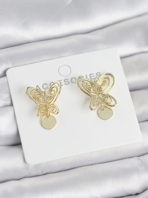 Füsun Küpesi Model Gold Renk Kelebek Model Pirinç Kadın Küpe