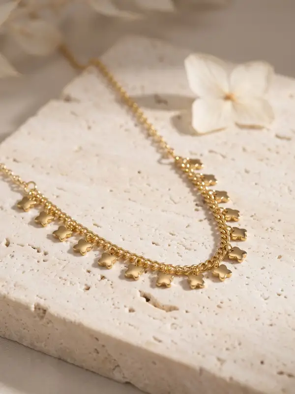 Gold Pirinç Yonca Model Kadın Kolye