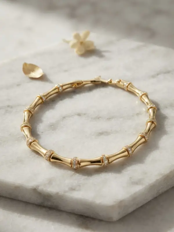 Gold Renk Bambu Model Zirkon Taşlı Kadın Bileklik