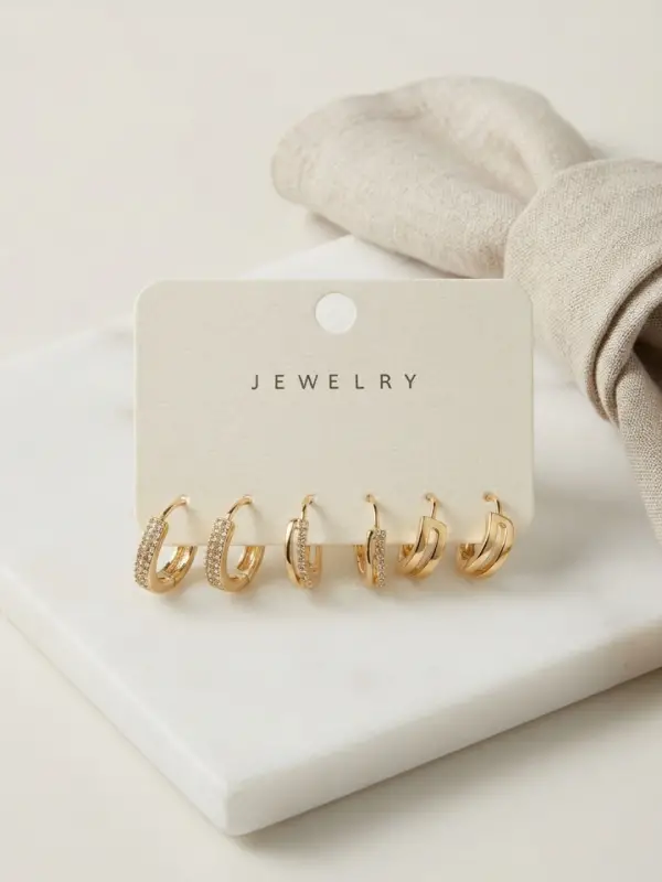 Gold Renk Halka Model 6lı Küpe Seti