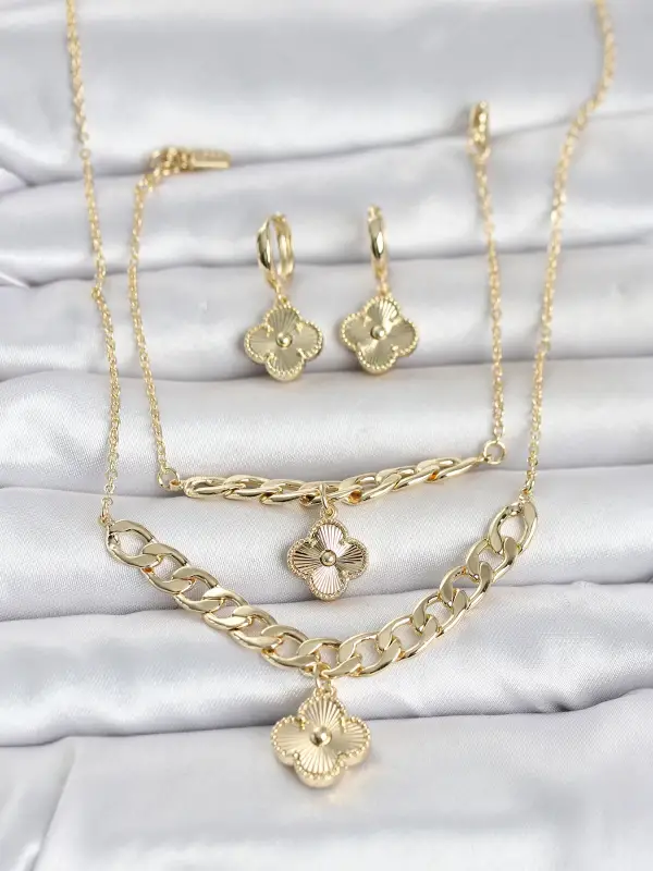 Gold Renk Pirinç Kolye Bileklik ve Küpe Seti