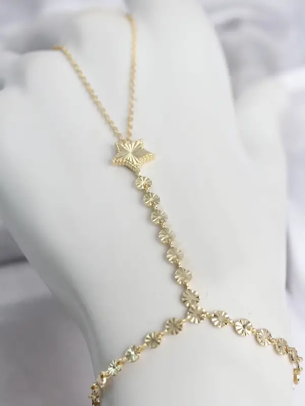 Gold Renk Pirinç Lazerli Yıldız Model Zirkon Taşlı Şahmeran