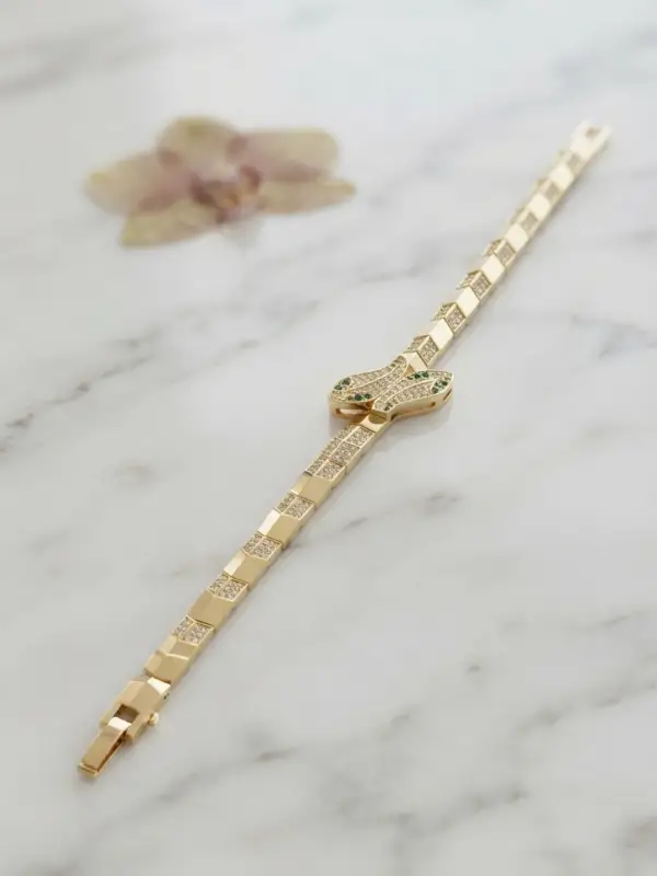 Gold Renk Pirinç Zirkon Taşlı Yılan Model Kadın Bileklik