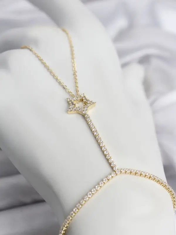 Gold Renk Pirinç Zirkon Taşlı Yıldız Model Şahmeran