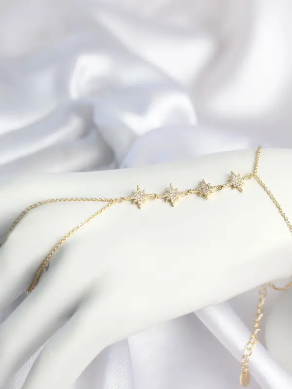 Gold Renk Zirkon Taşlı Sıralı Kutup Yıldızı Model Şahmeran