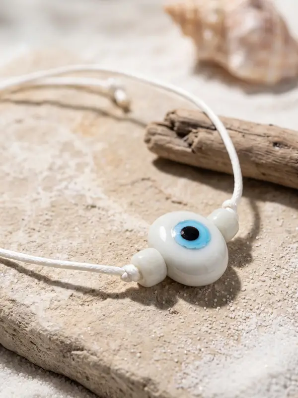 Handmade Bohem Beyaz Nazar Kolye