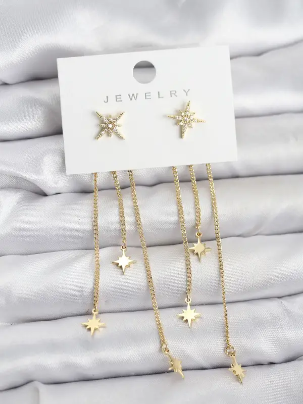 Kutup Yıldızı Model Gold Renk Pirinç Sallantılı Kadın Küpe