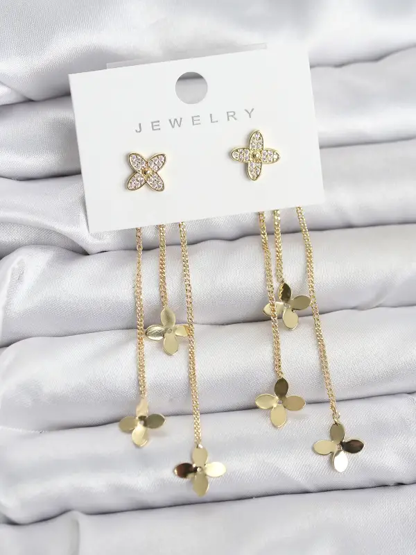 Lotus Model Gold Renk Pirinç Sallantılı Kadın Küpe