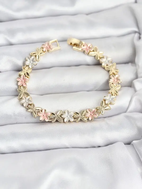 Lotus Model Pirinç Gold ve Pembe Renk Kadın Bileklik