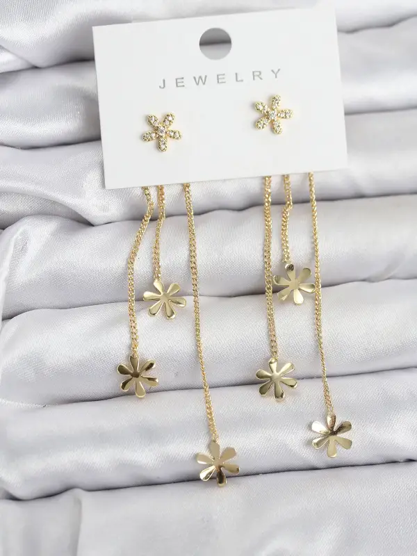 Papatya Model Gold Renk Pirinç Sallantılı Kadın Küpe