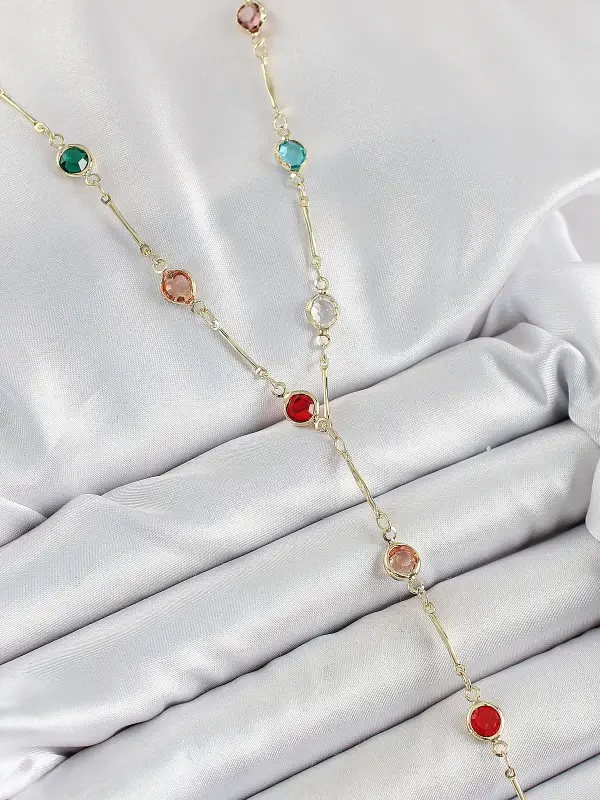 Pirinç Asorti Model Gold Renk Zirkon Taşlı Y Kolye