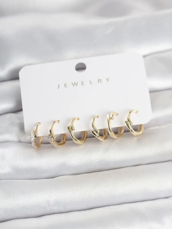 Pirinç Gold Renk Botega Model Kadın Küpe Seti