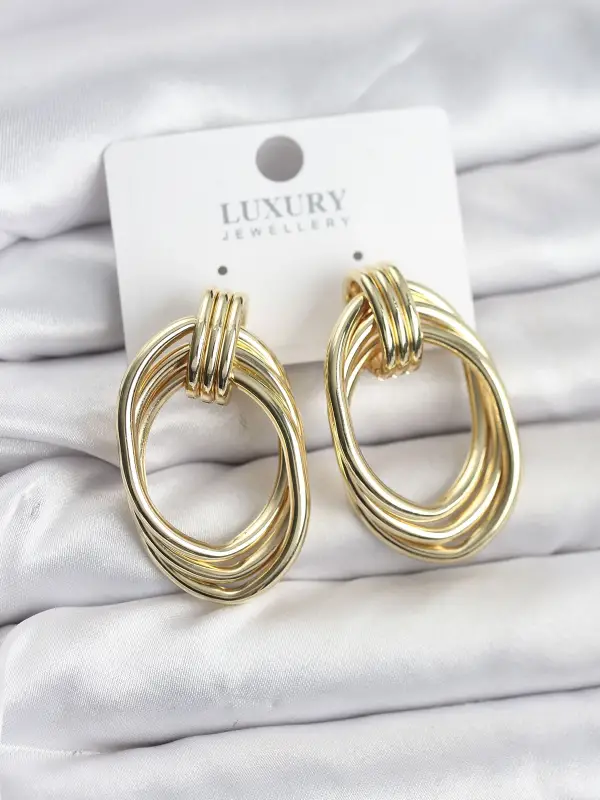 Pirinç Gold Renk Damla Model Vintage Kadın Küpe