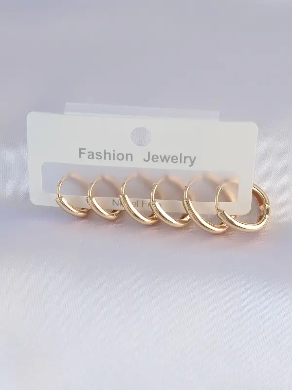 Pirinç Gold Renk Oval Küpe Seti