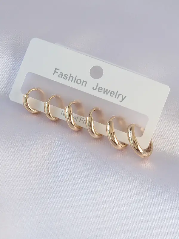 Pirinç Gold Renk Oval Küpe Seti