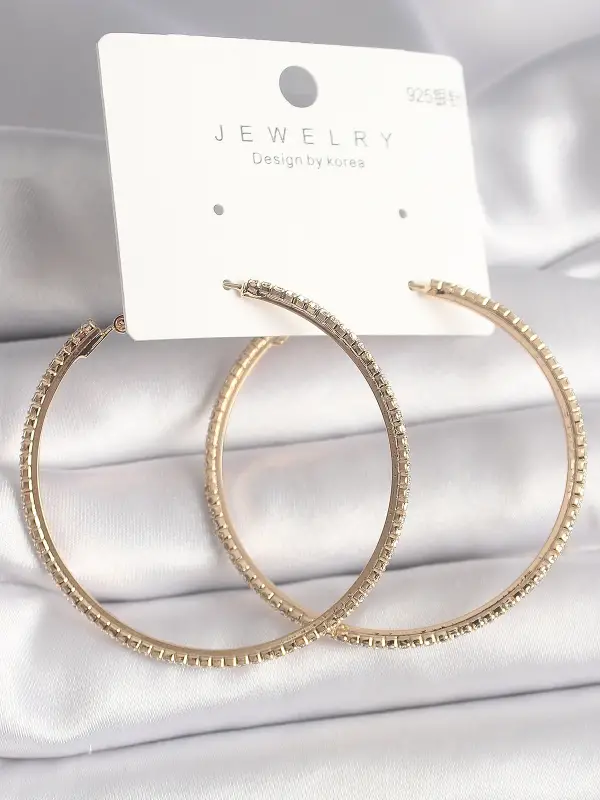 Pirinç Gold Renk Zirkon Taşlı Halka Model Kadın Küpe