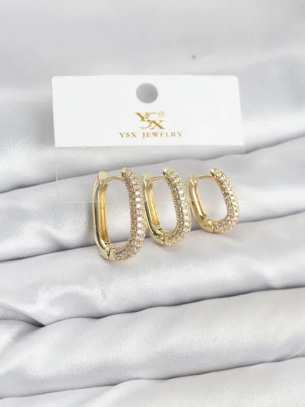 Pirinç Gold Renk Zirkon Taşlı Halka Model YSX Trio Küpe Seti