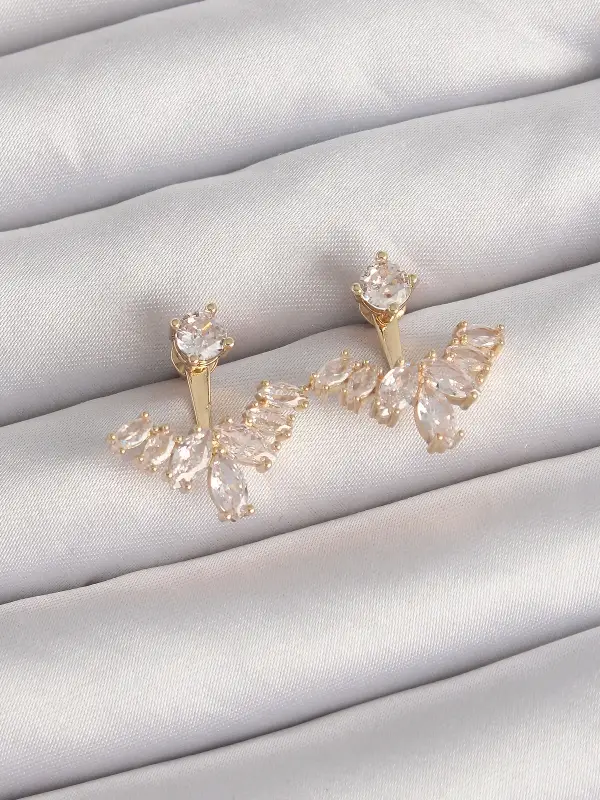 Pirinç Gold Renk Zirkon Taşlı V Model Küpe