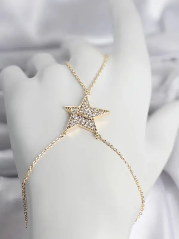 Pirinç Gold Renk Zirkon Taşlı Yıldız Model Kadın Şahmeran