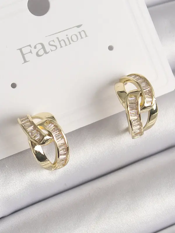 Pirinç Gold Renk Zirkon Taşlı Zincir Model Kadın Küpe