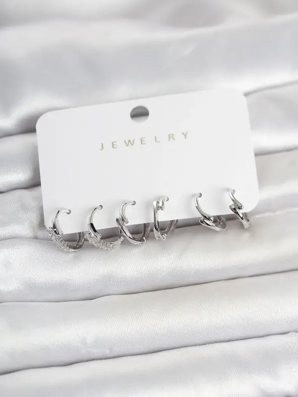 Pirinç Gümüş Renk Botega Model Kadın Küpe Seti