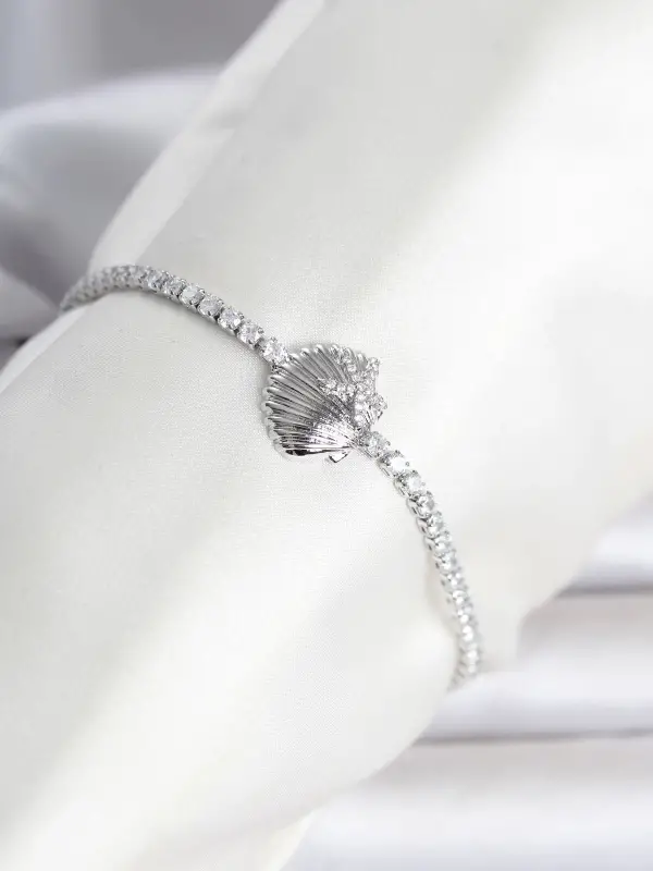 Pirinç Gümüş Renk Deniz Kabuğu Model Su Yolu Kadın Bileklik