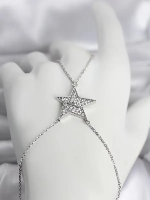Pirinç Gümüş Renk Zirkon Taşlı Yıldız Model Kadın Şahmeran