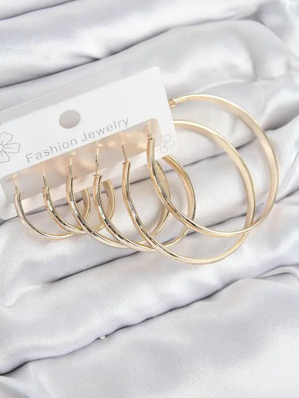 Pirinç Halka Model Gold Renk Kadın Set Küpe