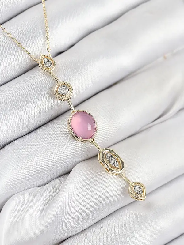 Pirinç Zincir Pembe Gold Renk Zirkon Taşlı Y Kolye