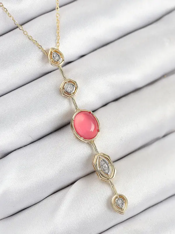 Pirinç Zincir Pembe Gold Renk Zirkon Taşlı Y Kolye