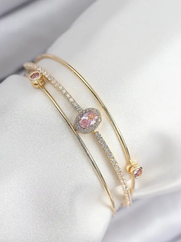Pirinç Zirkon Taşlı Baget Model Gold Renk Kadın Bileklik