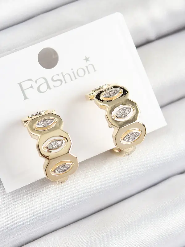 Pirinç Zirkon Taşlı Damla Figürlü Halka Model Gold Renk Kadın Küpe