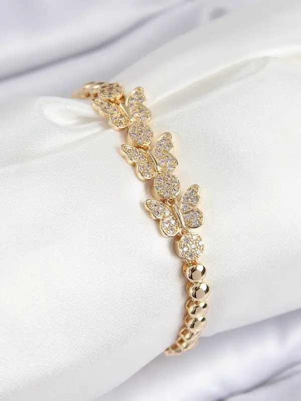 Pirinç Zirkon Taşlı Kelebek Model Gold Renk Kadın Bileklik
