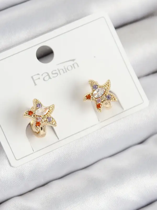 Pirinç Zirkon Taşlı Yıldız Model Gold Renk Çocuk Küpe